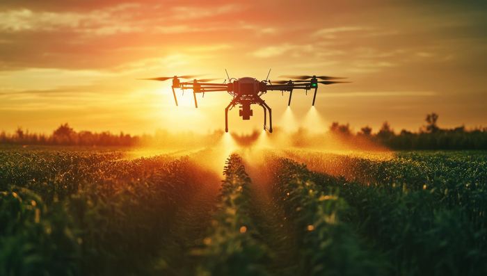 Poljoprivredni dron u primeni na njivi